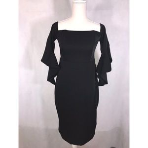 Express fitted drape sleeve black dress